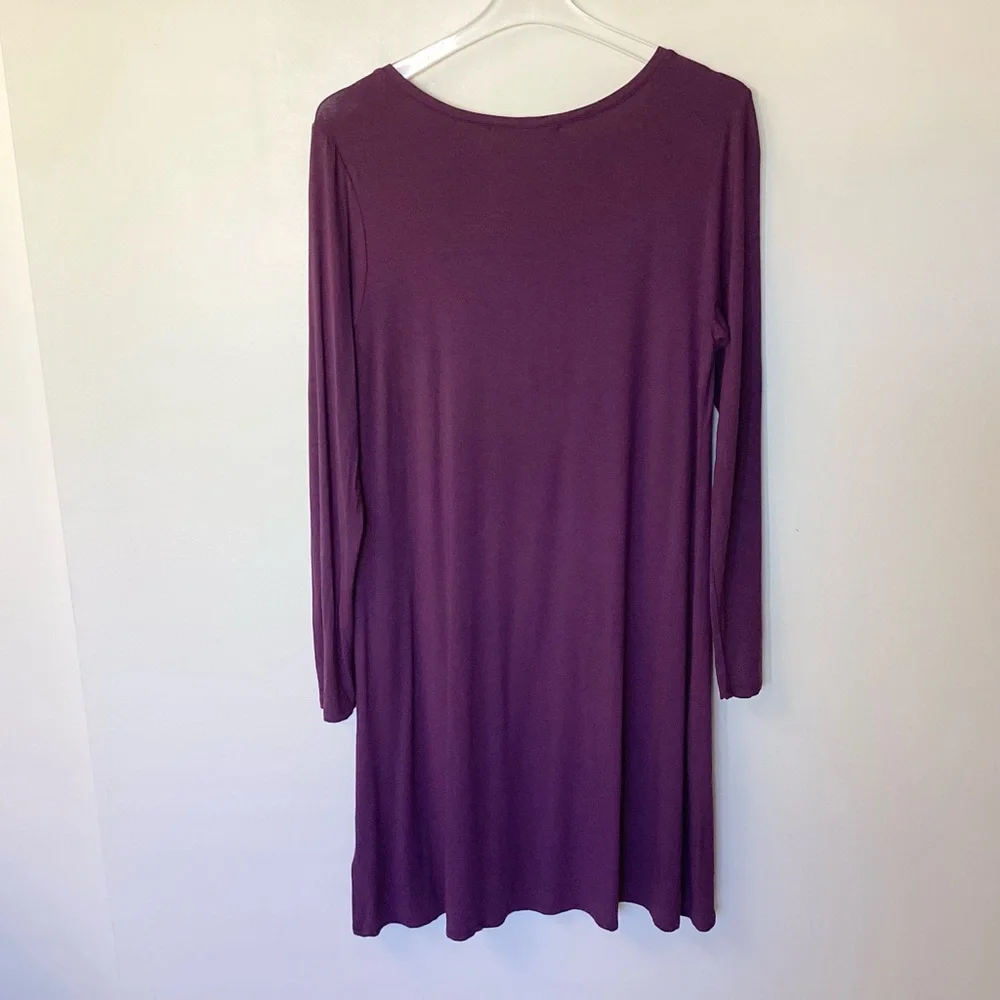 Peruvian Connection Long Sleeve V-Neck Stretch Jersey Dress - Purple - L - Picture 5 of 7